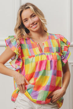 Woven Smocked Detail Top - small and large available - Cowhide and Conchos
