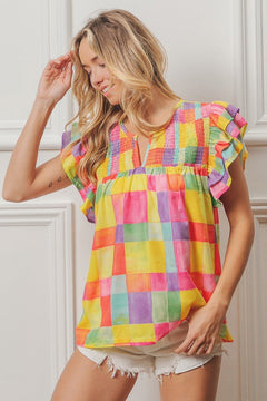 Woven Smocked Detail Top - small and large available - Cowhide and Conchos