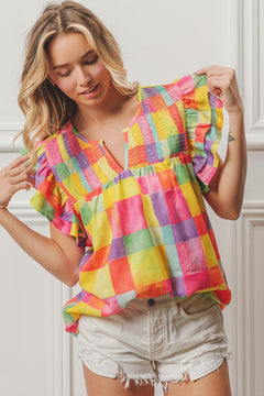 Woven Smocked Detail Top - small and large available - Cowhide and Conchos