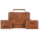 Wrangler 3PCs Set Mini Top Handle Crossbody Set - Saddle - Cowhide and Conchos