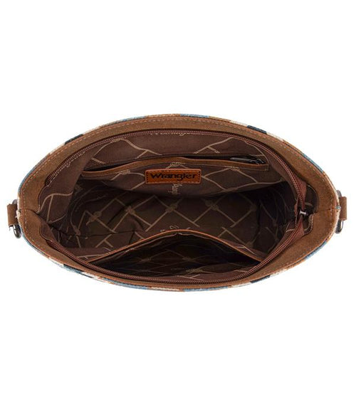 Wrangler Aztec Distressed Print Dual Sided Print Hobo Bag - Lilac Purple - Cowhide and Conchos