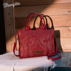 Wrangler Embroidered Tote/Crossbody - Cowhide and Conchos