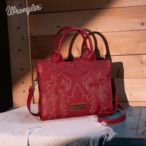 Wrangler Embroidered Tote/Crossbody - Cowhide and Conchos