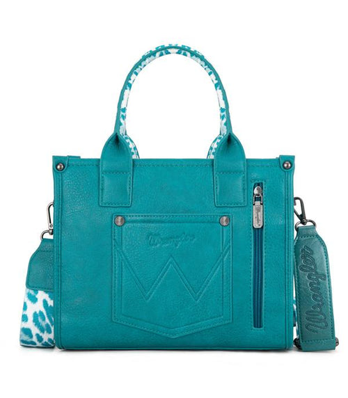 Wrangler Leopard Print Tote Crossbody - Turquoise - Cowhide and Conchos