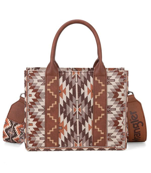 Wrangler Southwestern Pattern Dual Sided Print Tote/Crossbody - Brown - Cowhide and Conchos
