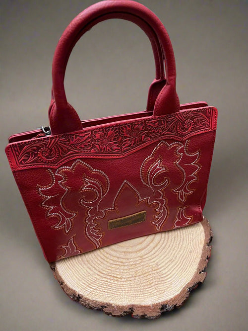 Wrangler Western Boot Stitch Handbag - Red - Cowhide and Conchos