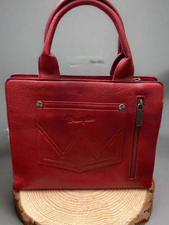 Wrangler Western Boot Stitch Handbag - Red - Cowhide and Conchos