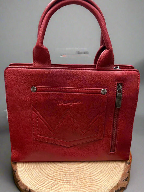Wrangler Western Boot Stitch Handbag - Red - Cowhide and Conchos