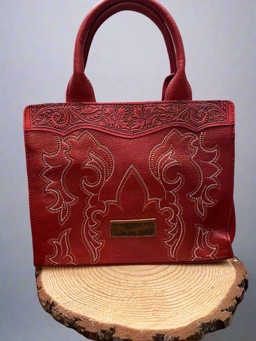 Wrangler Western Boot Stitch Handbag - Red - Cowhide and Conchos