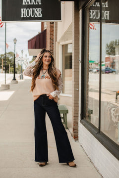 'YEEHAW' Contrast Stitched Sweater - Cowhide and Conchos