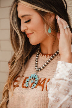 'YEEHAW' Contrast Stitched Sweater - Cowhide and Conchos