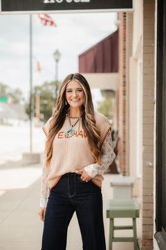'YEEHAW' Contrast Stitched Sweater - Cowhide and Conchos