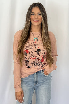 Yeehaw Cowboy Long Sleeve T-Shirt - Cowhide and Conchos