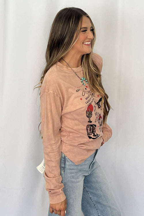 Yeehaw Cowboy Long Sleeve T-Shirt - Cowhide and Conchos