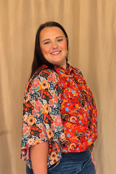 YeeHaw Red Blouse - Cowhide and Conchos