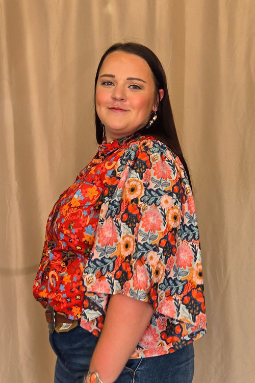YeeHaw Red Blouse - Cowhide and Conchos
