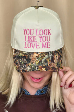You Look Like You Love Me Embroidered Camo Trucker - Cowhide and Conchos