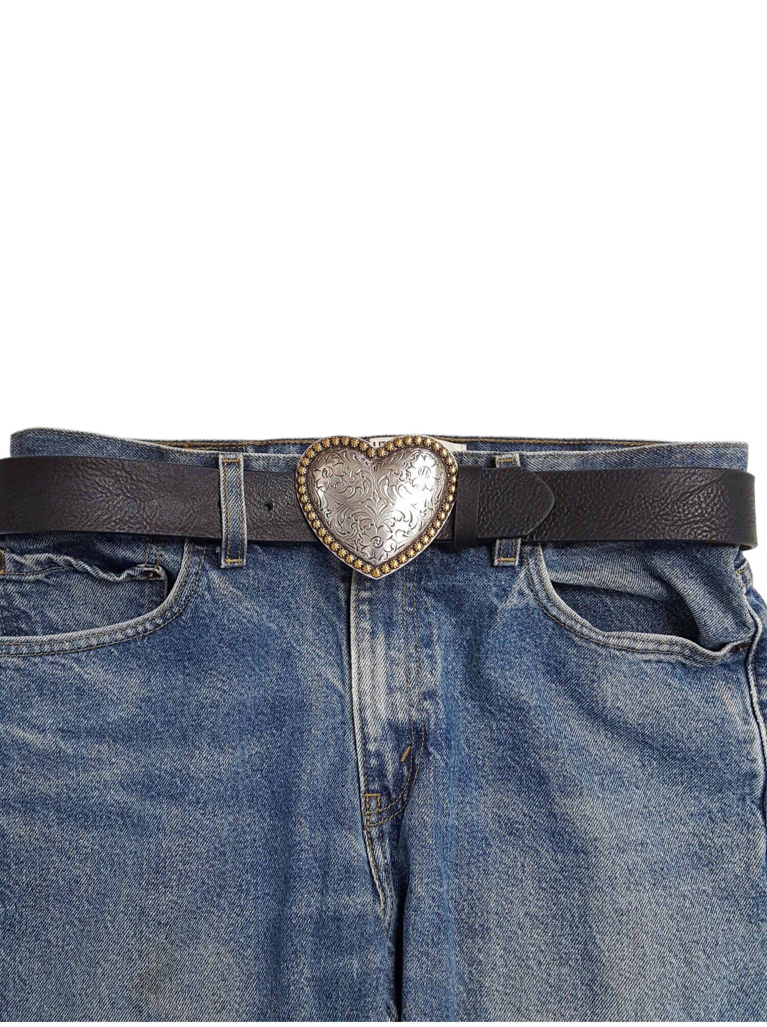 Your Heart or Mine Belt Buckle - Cowhide and Conchos