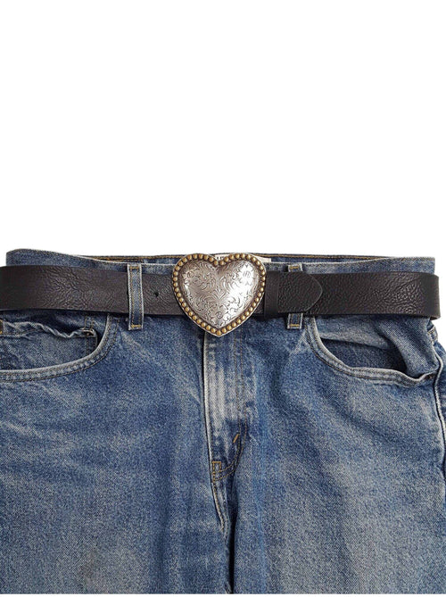 Your Heart or Mine Belt Buckle - Cowhide and Conchos