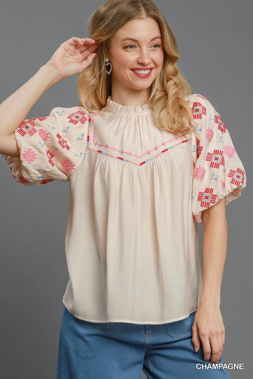 Zia Embroidered Blouse - Cowhide and Conchos