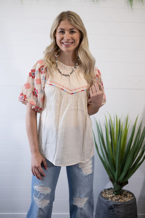Zia Embroidered Blouse - Cowhide and Conchos