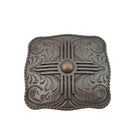 Zia Square Western Belt Buckle — Vintage Copper Finish with Rope Edge & Etched Details (Fits 1.5" Belt, Buckle Only) - Cowhide and Conchos