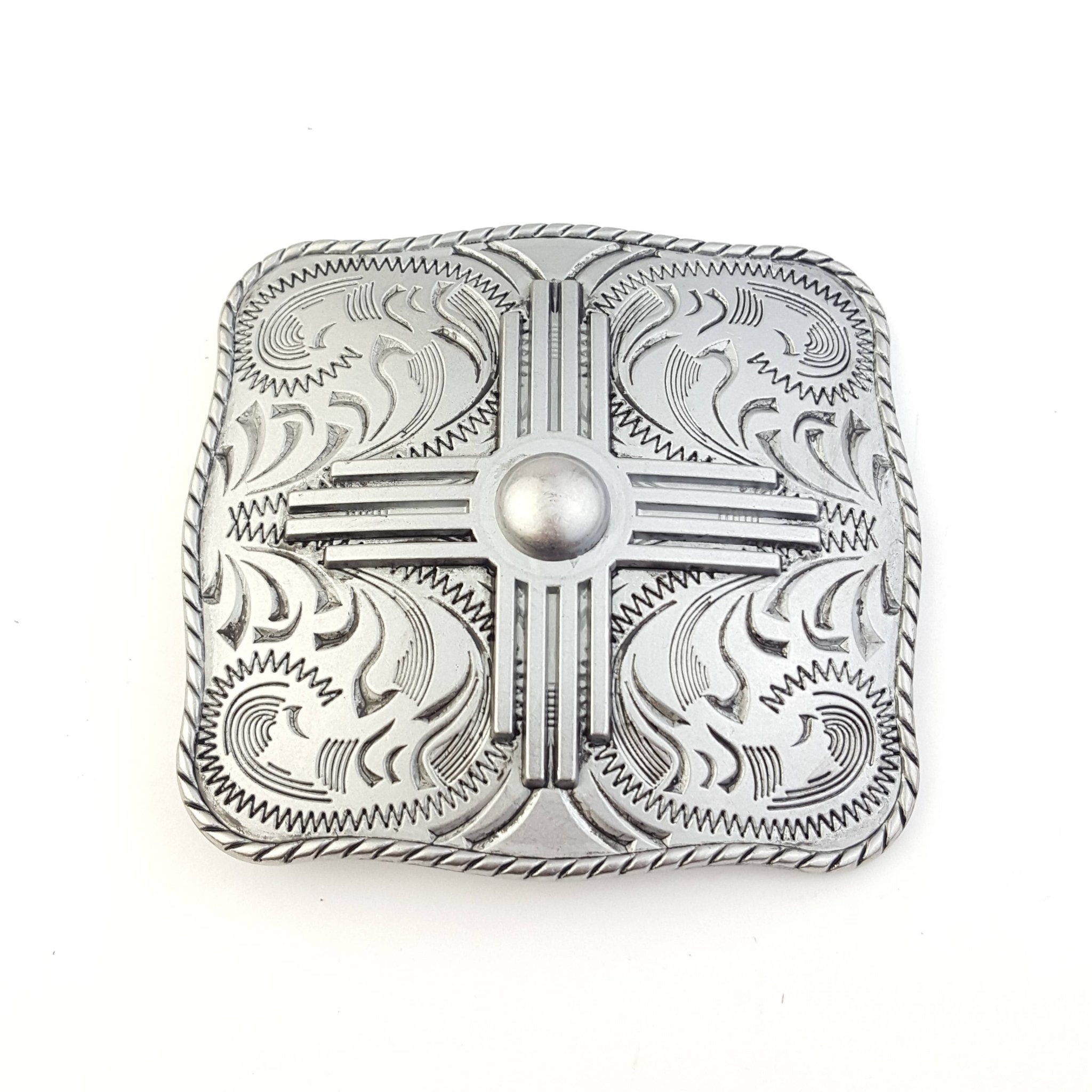 Zia Western Belt Buckle - Cowhide and Conchos