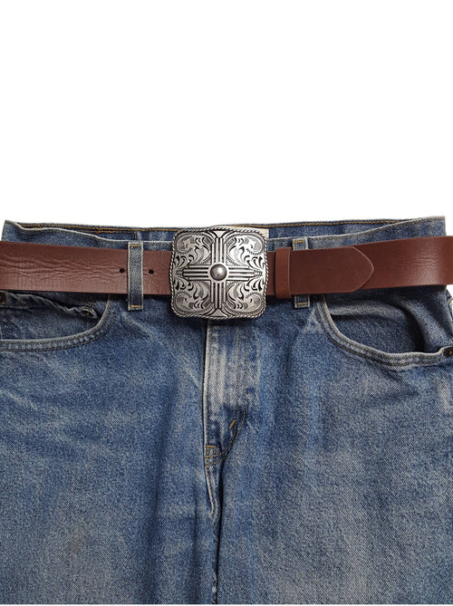 Zia Western Belt Buckle - Cowhide and Conchos