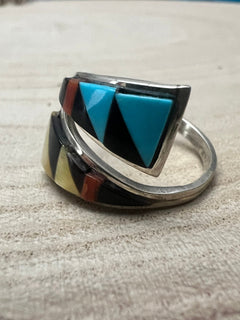 Zuni Handmade Multi Stone Adjustable Ring by Tammie Qualo - Cowhide and Conchos