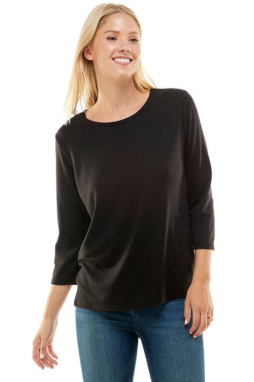 Black 3/4 Sleeve French Terry Top