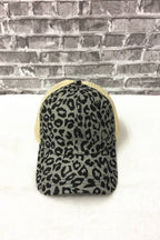 Leopard print baseball hat with ponytail hole