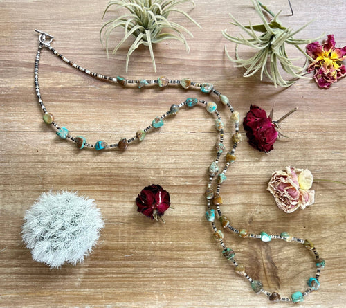 38 inch turquoise nuggets necklace with shell - Cowhide and Conchos