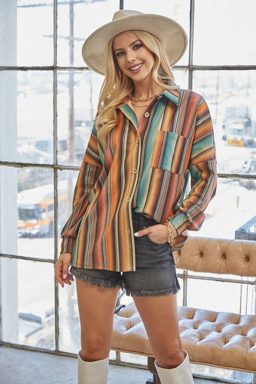 Striped Suede Button Down Shacket - Final Sale