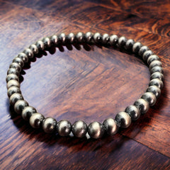 4mm - Sterling Pearl Stretch Bracelet - Cowhide and Conchos