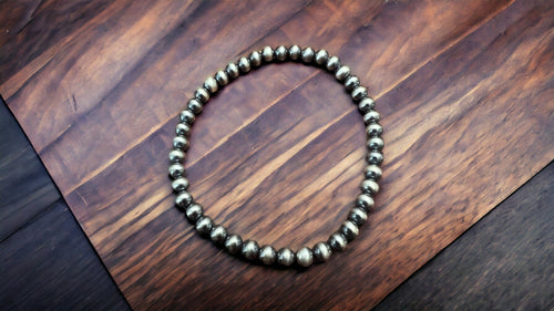 4mm - Sterling Pearl Stretch Bracelet - Cowhide and Conchos