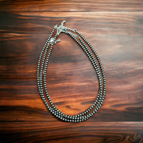 4mm Sterling Silver Pearl Choker - 14 inch - Cowhide and Conchos