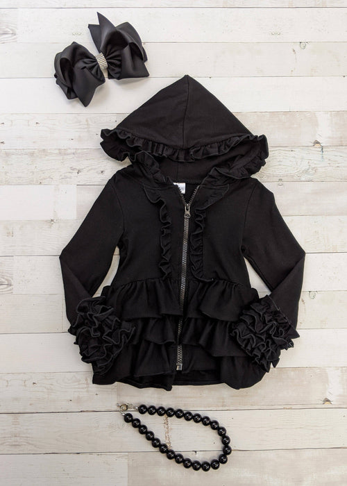 Black Ruffled Hoodie Jacket