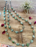 Turquoise necklace - 22 inch long with green, brown and beige tones
