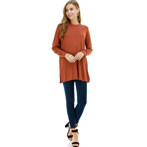 Hazelnut Long Sleeve Double Side Slit Tunic