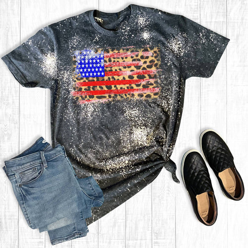 Distressed American Leopard Flag T-Shirt - X Sm, M, Lg available
