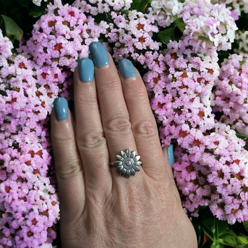 Western Wildflower Ring - Solid sterling silver western sunflower ring