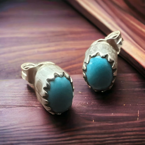 Annie Spencer Turquoise & Sterling Silver Earrings - Cowhide and Conchos