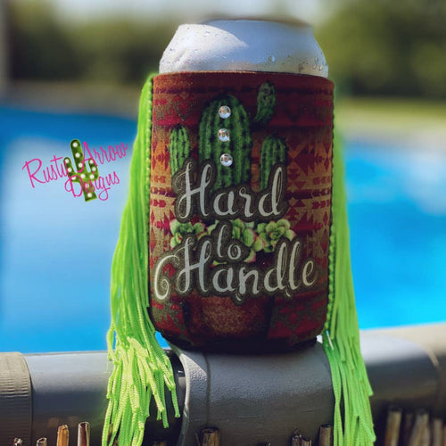 Aztec Hard to Handle Fringe Koozie - Cowhide and Conchos