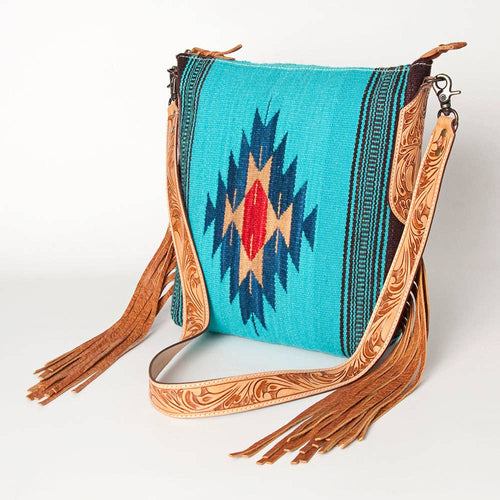 Turquoise Fringed Saddle Blanket Bag