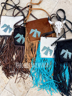 Thunderbird Cowhide Crossbody - Tooled Leather Cowhide Clutch