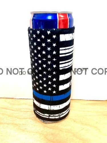 Blue Line Print Slim Can Koozie - Cowhide and Conchos