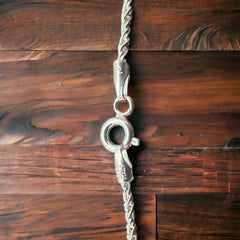 Bright Silver 1.35 mm Reverse Rope Chain - 18 inch - Cowhide and Conchos