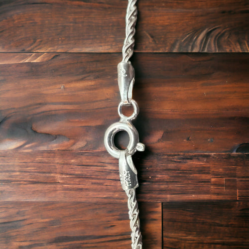 Bright Silver 1.35 mm Reverse Rope Chain - 18 inch - Cowhide and Conchos