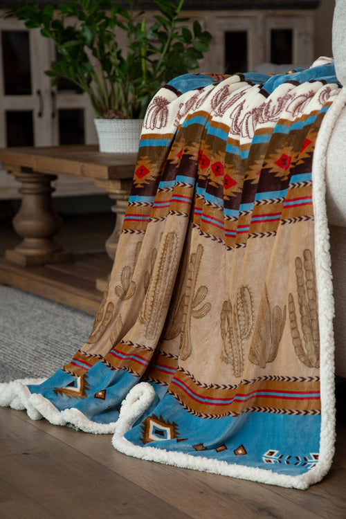 Cactus Plush Throw - Cowhide and Conchos