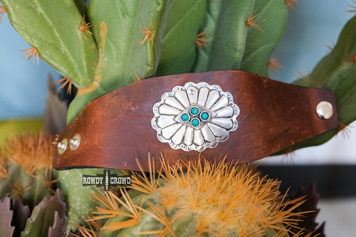 Cheyenne Cuff - Cowhide and Conchos
